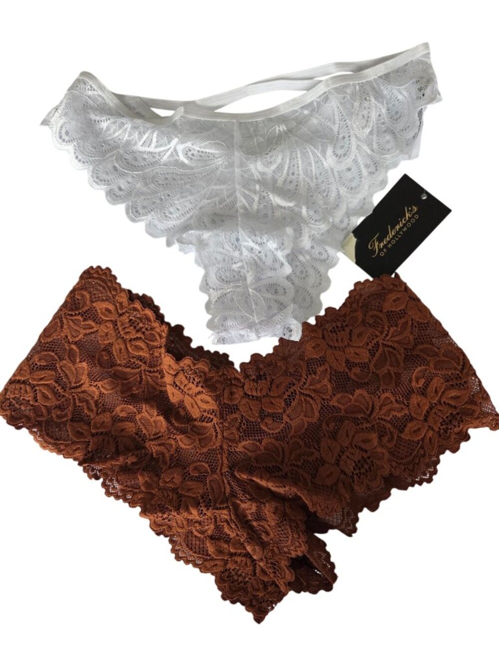Fredericks Of Hollywood 2 Pairs Lace Panties White & Brown Size Small Soft Nylon